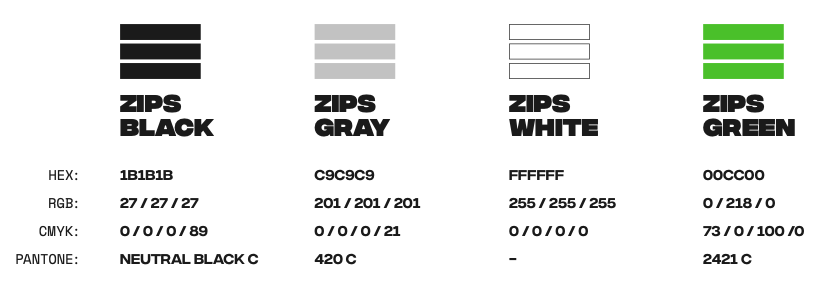 Zips Cannabis brand colors